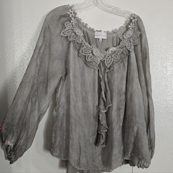 belle france Tops - BELLE FRANCE Italian Silk Top Large L Bohemian Fairy Whimsigoth Festival